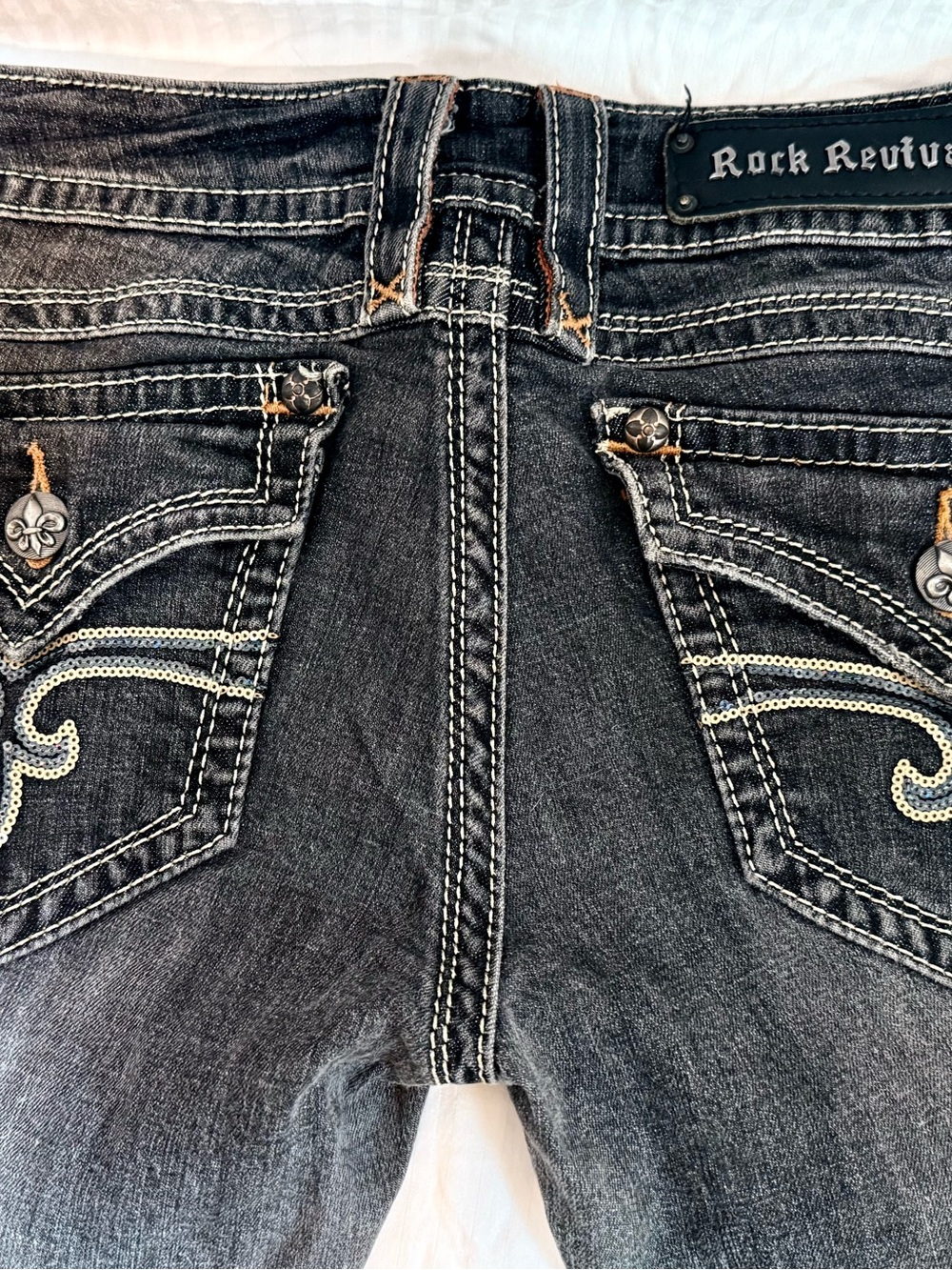 Rock Revival Women's Charcoal Boot Cut Jeans with Embroidered Pockets
